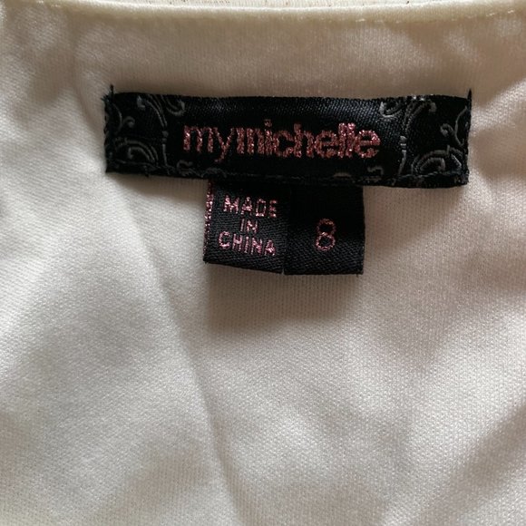 MY MICHELLE GIRLS BEADED IVORY Gold Sparkles DRESS WITH UNDERSKIRT SIZE 8 - Picture 9 of 11